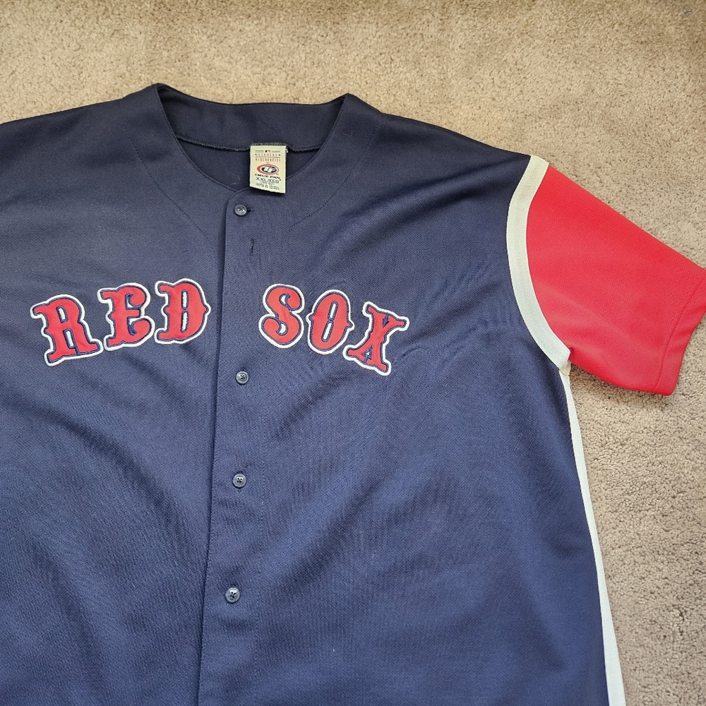 True Fan Boston Red Sox Mens XXL Jersey Game Day Shirt Blue Red Fenway Park